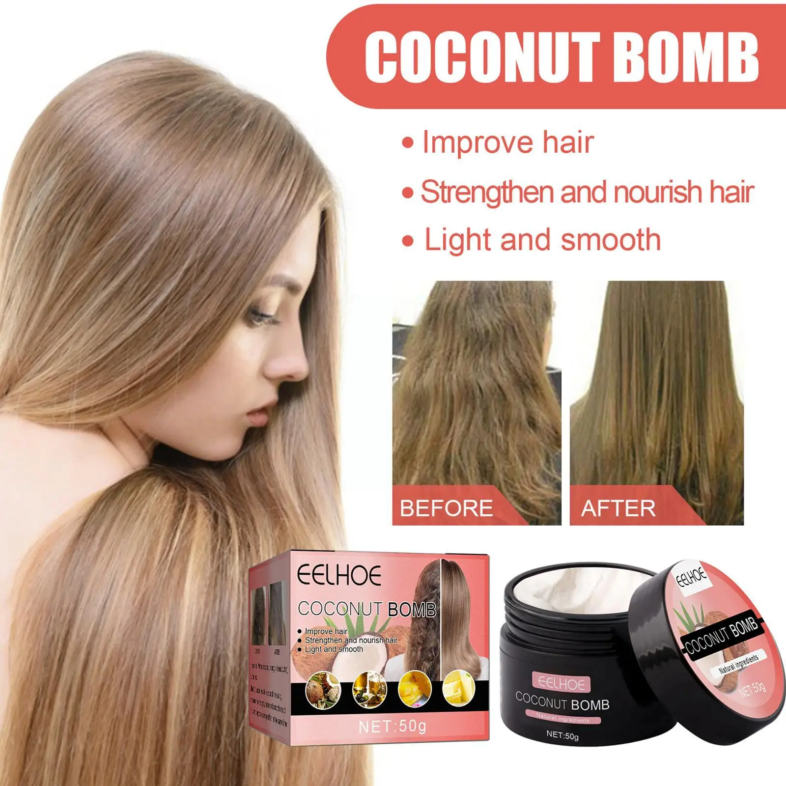 

Coconut Bomb Nourishing Hair Nutrition Infusing Repairs Hair Nourish Essential Oil For Dry Hair Dropshipping