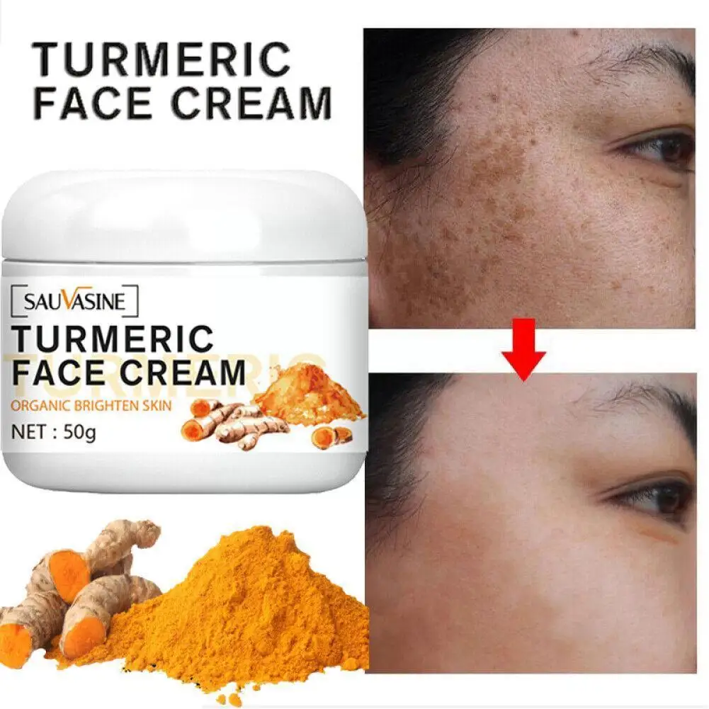 

50g Turmeric Face Whitening Cream For Dark Skin Remove Acne Lighten Dark Spots Moisturizing Brightening Cream For Face Skin S5A3