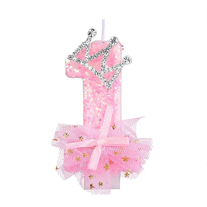 

Sweet Pink Cake Candle Decoration Crown Rhinestone Shiny Wedding Party Princess Birthday Dessert Cupcake Topper Baking Supplie