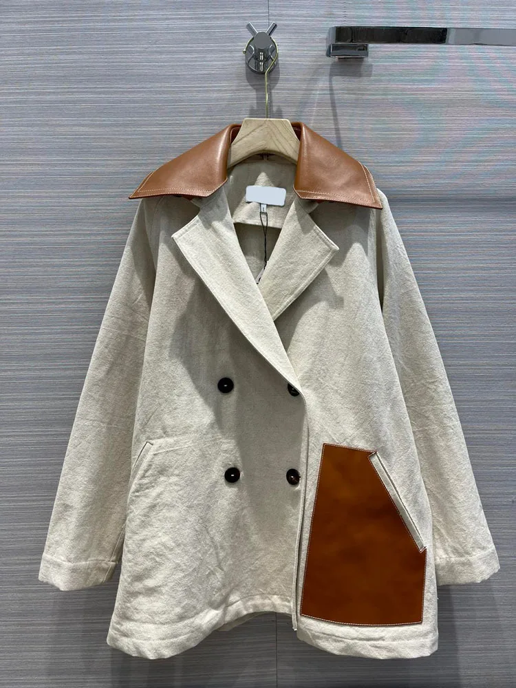 

2021 Early autumn women's new temperament casual double-breasted loose medium and long cotton and linen coat.