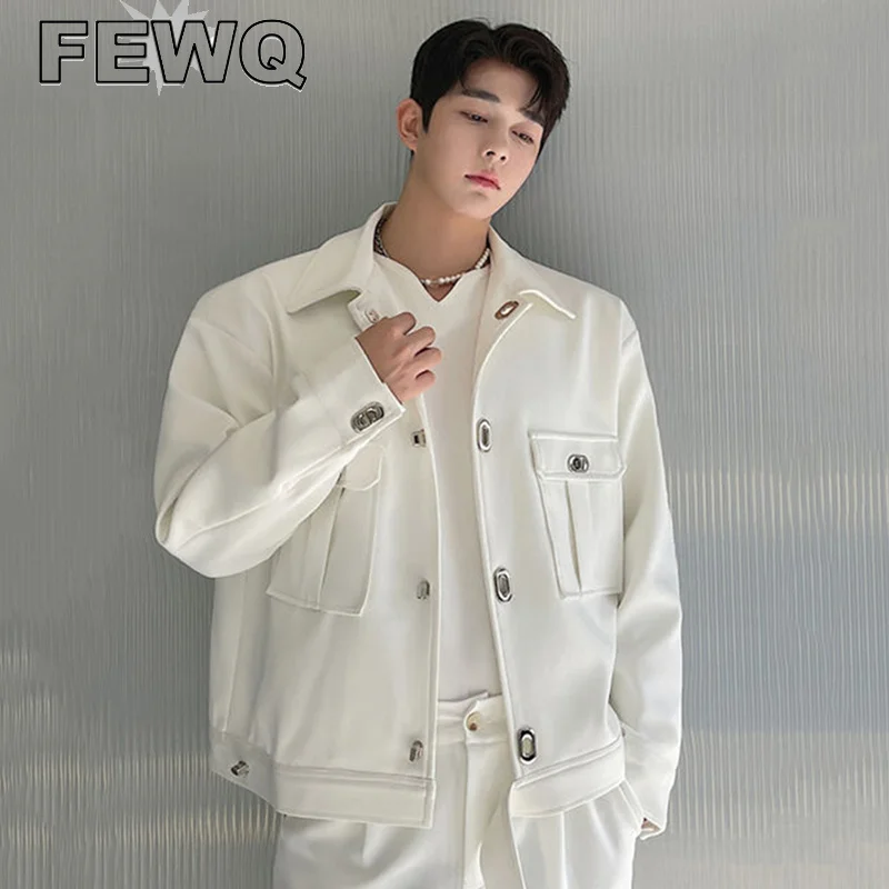 

FEWQ Men's Casual Jacket Metal Big Pocket Decorative Korean Style Simple Solid Color 2023 New Fashionable Coat 9A1743