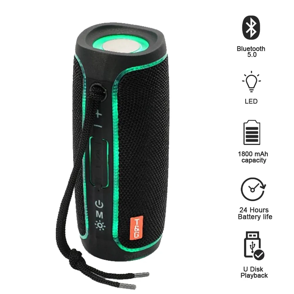 

Portable Bluetooth Speaker Wireless Speakers LED 1800mAh IPX6 Waterproof Double Bass Column Boombox AUX TF USB Loudspeaker