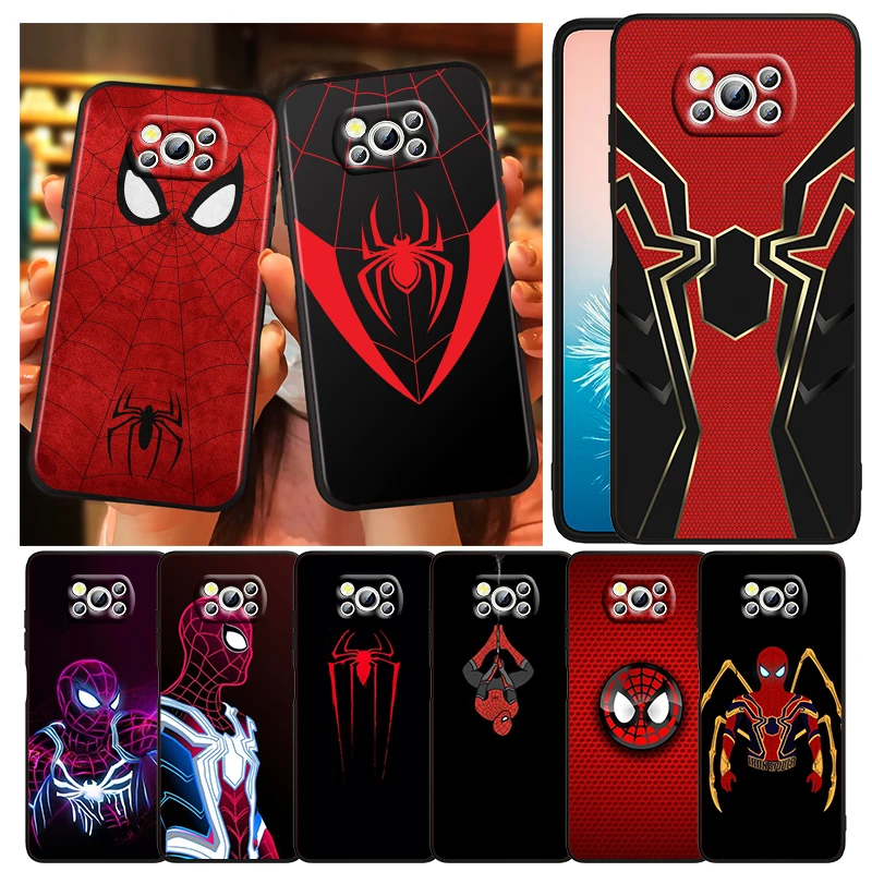

Marvel Spiderman logo For Xiaomi Civi Mi Poco X4 X3 NFC F3 GT M4 M3 M2 X2 F2 Pro C3 4G 5G Soft TPU Cover Black Phone Case