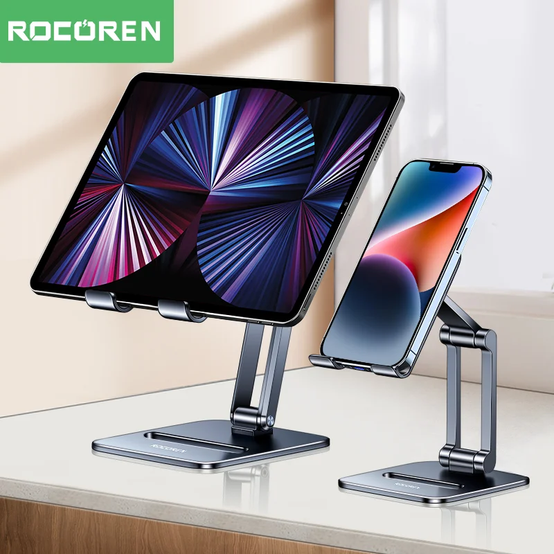 

Rocoren Aluminum Desktop Phone Holder Stand Foldable Tablet Support Bracket For iPhone 14 13 iPad Pro Air Universal Holder Mount