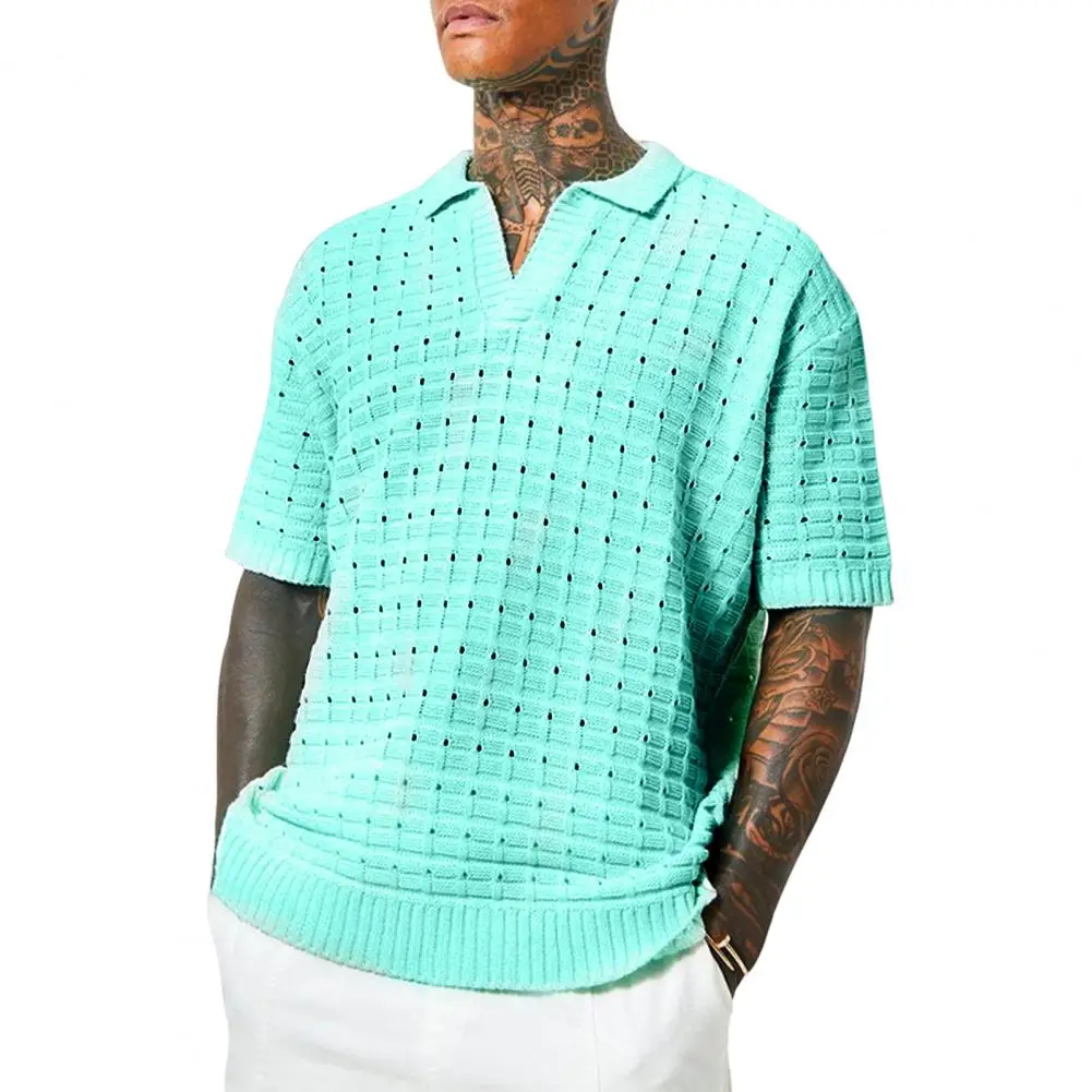 

Футболка мужская Трикотажная однотонная, Классическая Повседневная рубашка с лацканами, с ребристой каймой, универсальная, на лето