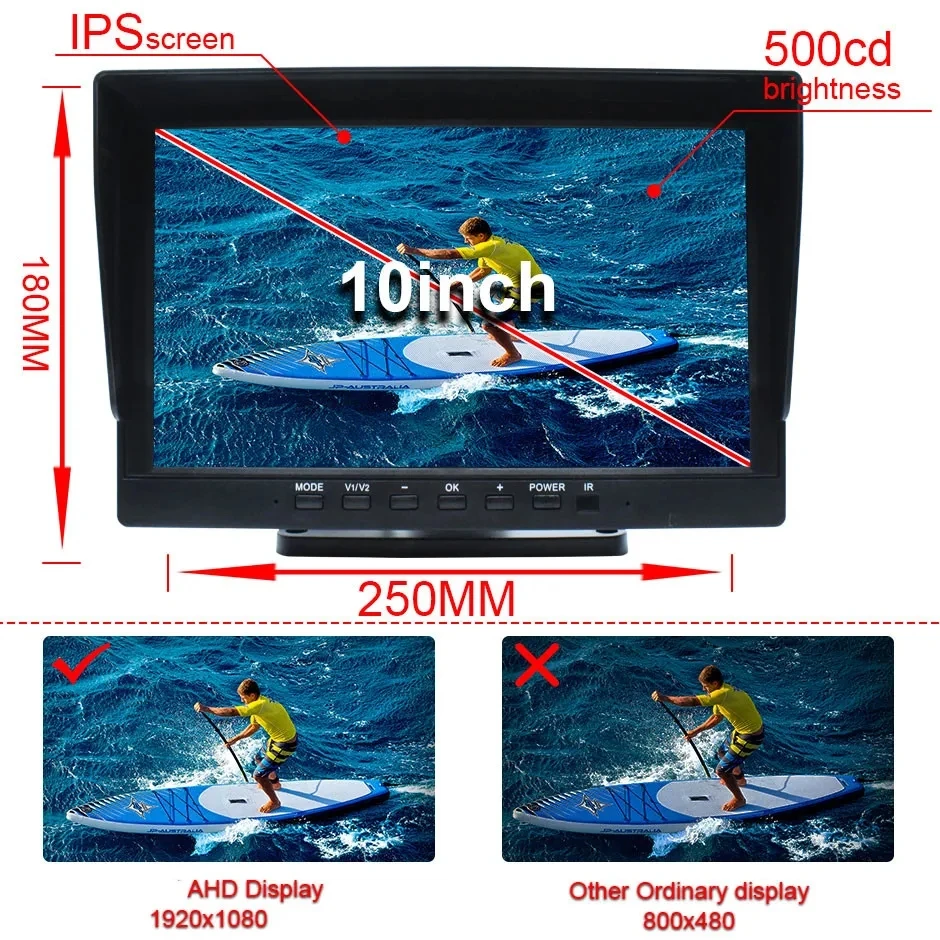AHD 1920x1080P 4-канальный автомобильный монитор 10-дюймовый IPS-экран записи DVR 1080P ИК