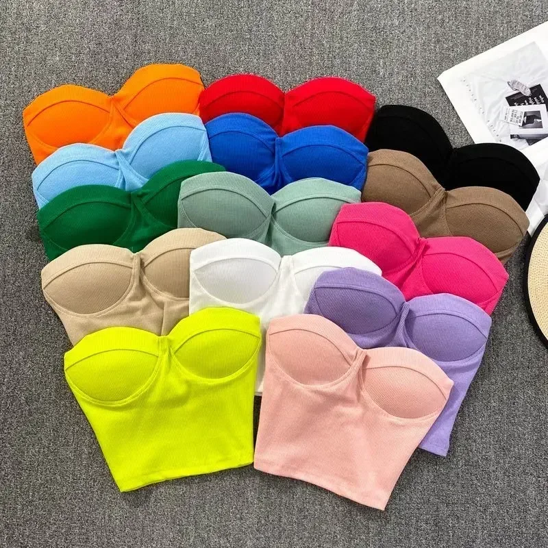 Сплошной цвет без бретелек Топ-труба Женская верхняя одежда Сексуальная горячая