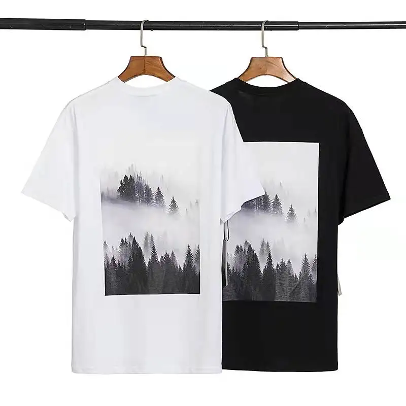 

Fashion Street Style New Double Line ESSENTIALS Forest Cloud Sea Sunset New Flower Premium Cotton Short Sleeve T-Shirt 936#