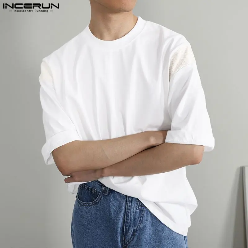 

INCERUN Tops 2023 Korean Style Men's Contrasting Color Patchwork T-shirts Casual Streetwear Simple Short Sleeved Camiseta S-5XL