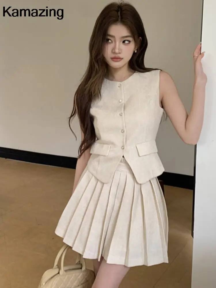 Летний плиссированный комплект с мини-юбкой корейский стильный пиджак без