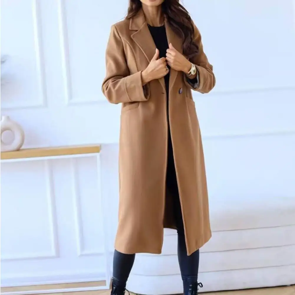 

Женское зимнее двубортное пальто на пуговицах, теплый кардиган с лацканами, Женское пальто, осеннее пальто для свиданий