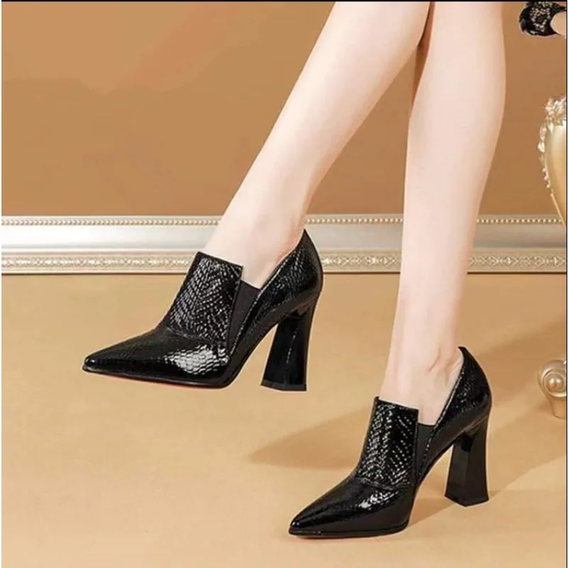 

2023 Top Quality High Heels Genuine Leather Pointed Toe Party Shoes Woman Slip On Spring Summer Brand Office Pumps
