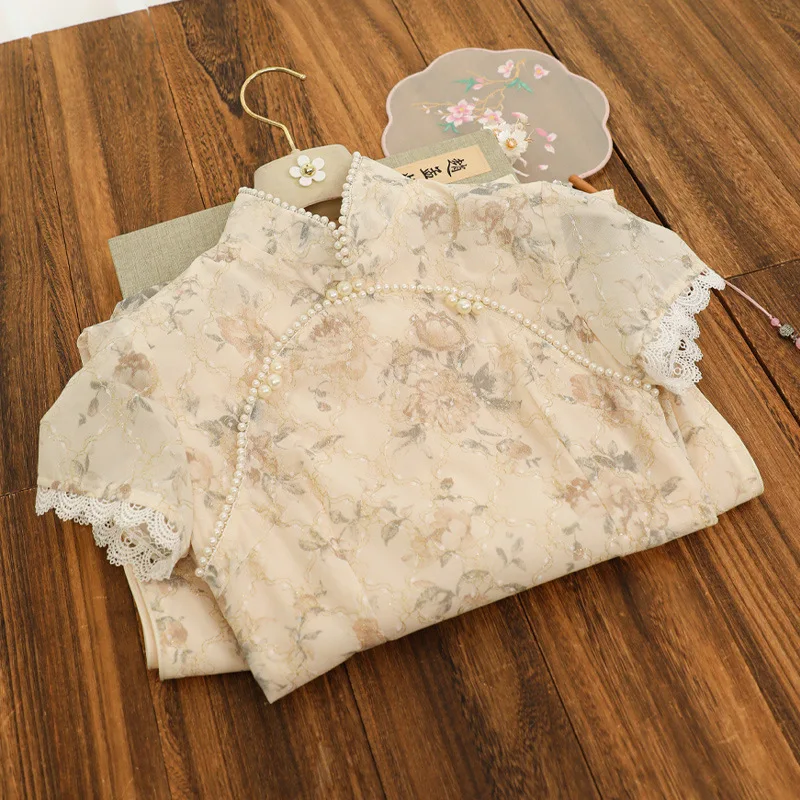 Шифоновое нежное милое летнее платье-Ципао новое китайское традиционное