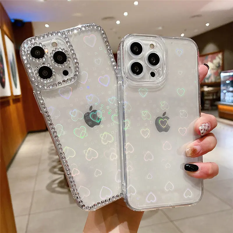 Защитный чехол для телефона Samsung Laser Love Heart Camera S22 S21 S20 Plus Ultra A52 A72 A51 A71 A33 A53 - купить