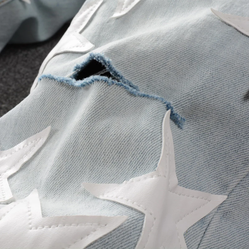 Street Fashion Men Jeans Retro Light Blue Stretch Slim Ripped Jeans Men Hole Trousers Patch Designer Hip Hop Brand Pants Hombre