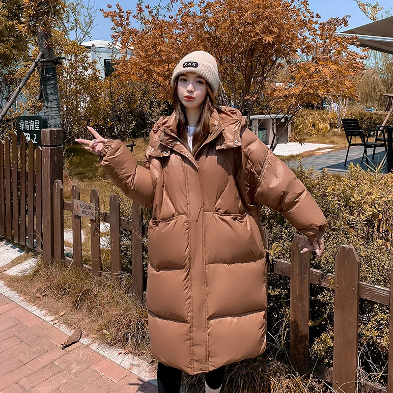 Winter Jacket Women Down Coat Long Jackets Large 90% White Duck Loose Quilt Model Bright Black Warm Hooded Coats Thicken Topcoat