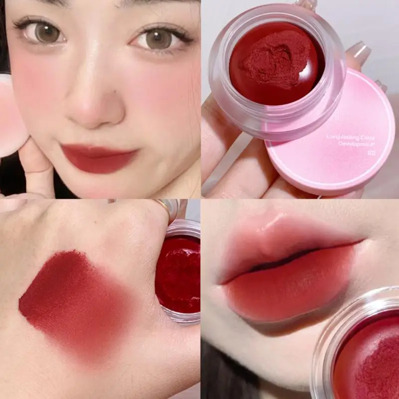 

4 Colors Lip Mud Mousse Matte Canned Velvet Lipstick Gloss Long Lasting Silky Lip Balm Glaze Lip Cheek Makeup Women Cosmetics