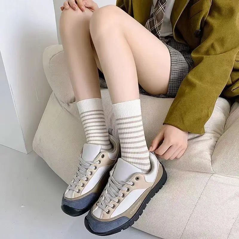 Yasuk All Season Women's Fashion Soft Print Flower All-Match Lovely Girl Casual Comfortable Socks 5Pcs Cotton Stripe Bear