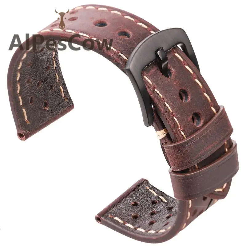 

Cow Leather Watch Band 20mm 22mm 24mm Genuine Leather Vintage Watchband Belt For Samsung Galaxy Watch Strap Black Yellow Green