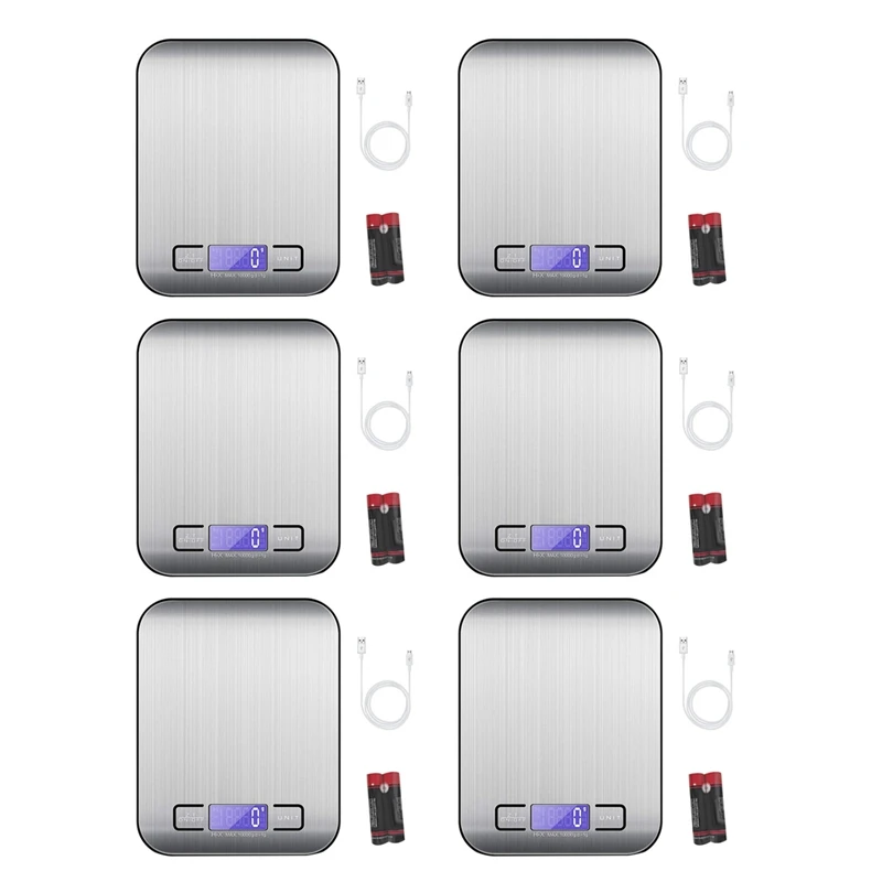 

6X Digital Kitchen Scales,10Kg /1G Food Scales,Stainless Steel Cooking Scales With USB Rechargeable,Back-Lit Lcd Display