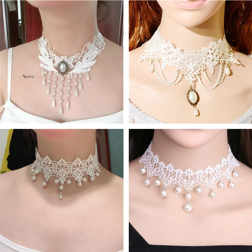 

New European and American Popular Necklaces, White Lace Dress Accessories, Handmade Sexy Collarbone Chain Necklaces