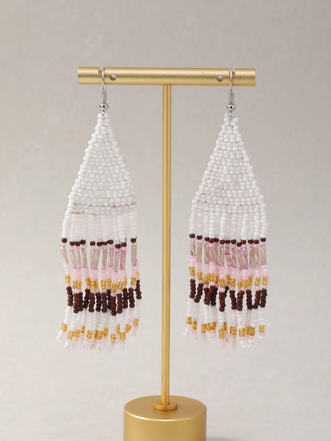 

Bohemian Fringe Tassel Earrings Handmade Ethnic Style Seed Bead Weaving Drop Statement Earrings for Women Daily Using