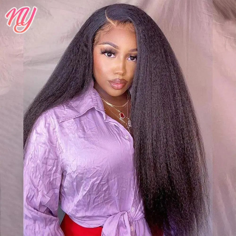

Kinky Straight Wig Transparent HD Lace Front Human Hair Wigs For Women PrePlucked Yaki Human Hair Wig 13X4 Lace Frontal Wig