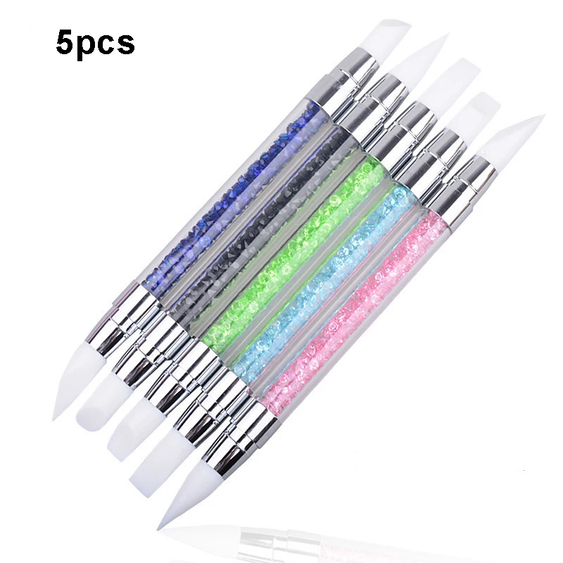 

5pcs Soft Silicone Nail Art Brush Pen 2 Way Carving UV Gel Painting Nail Sculpture Pen Manicure Dotting Tools