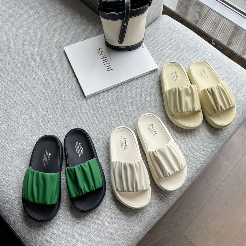 

Женские шлепанцы на платформе, Мягкие Шлепанцы из ПУ кожи, на танкетке, на каблуке-копытце, резиновая обувь в римском стиле, лето 2023