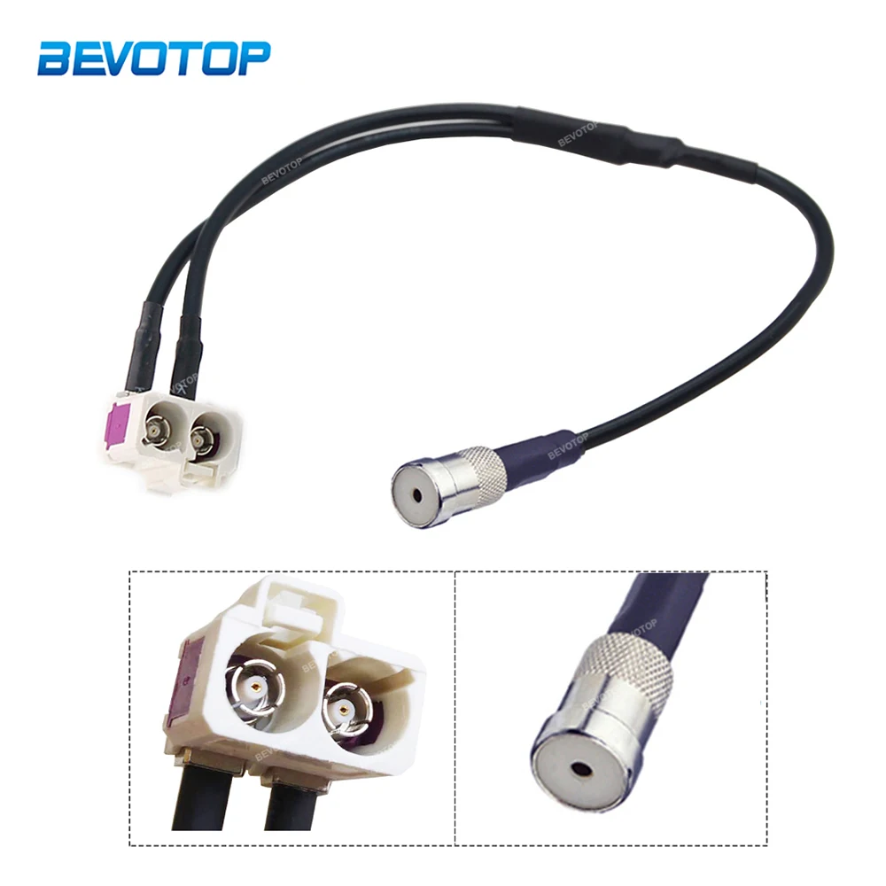 1Pcs ISO Female Jack to Twin Double Fakra B Female Right Angle Y Type Splitter Cable Radio Antenna Aerial Adapter for Audi RNS-E