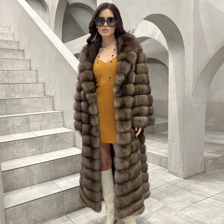 

Fur Jackets For Womens Real Fox Fur Jacket With Lapel Luxury Brands Warm Winter Women's Long Coat