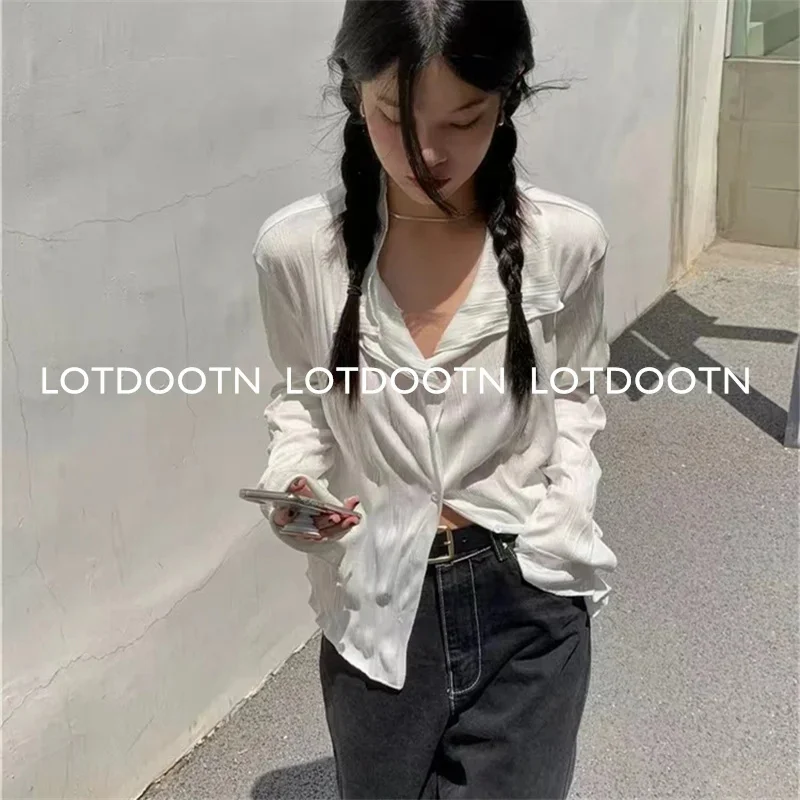 

Хлопковая рубашка LOTDOOTN, белая блузка, новинка 2023, блузки на весну и осень, рубашка, Женский Повседневный Топ с длинным рукавом, уличный однотонный топ