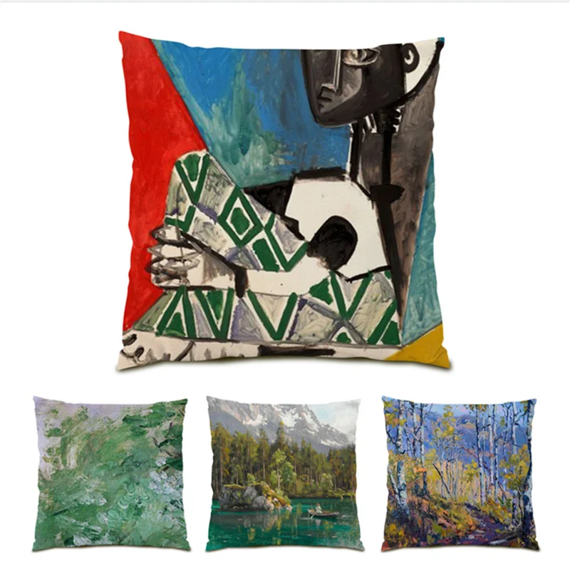 

45x45 Cushions Covers Velvet Sofa Decorative Pillow Cases Home Decoration Oil Painting Vintage Polyester Linen Accessories E1073
