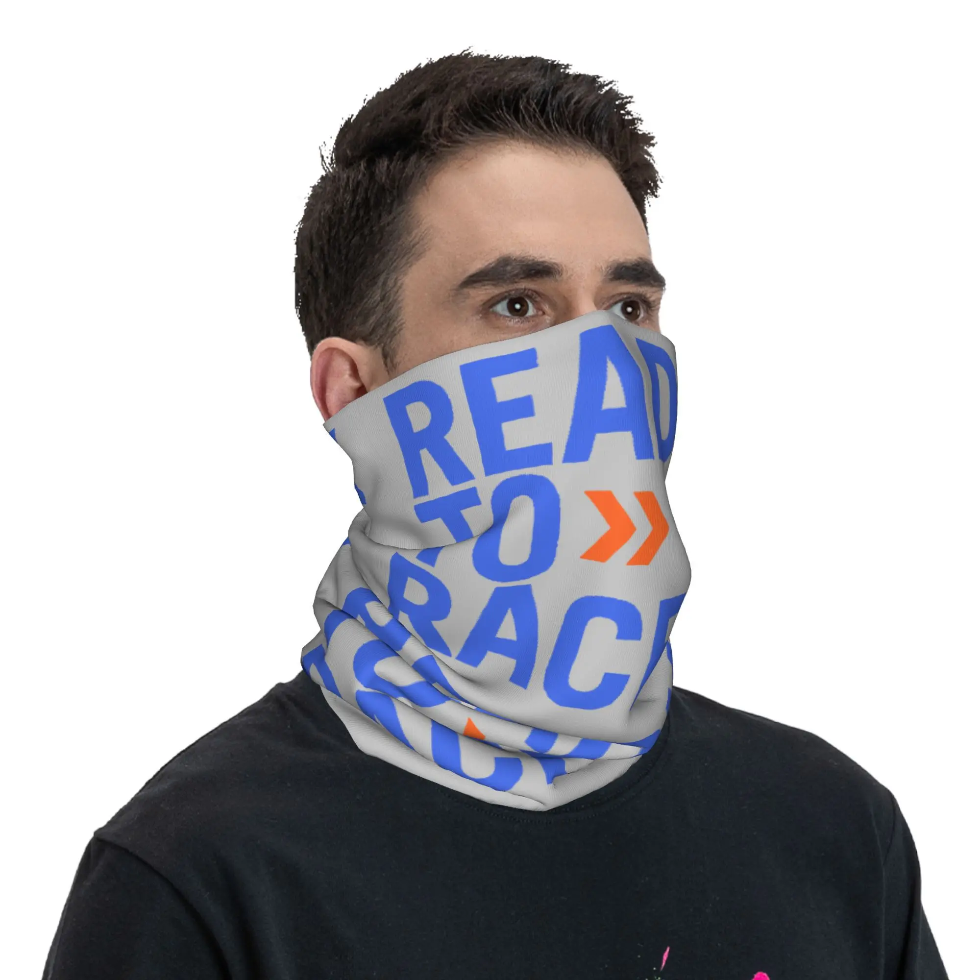 Custom Blue Ready To Race Bandana Neck Gaiter for Ski Running Men Women Wrap Scarf Enduro Motocross Balaclava Warmer