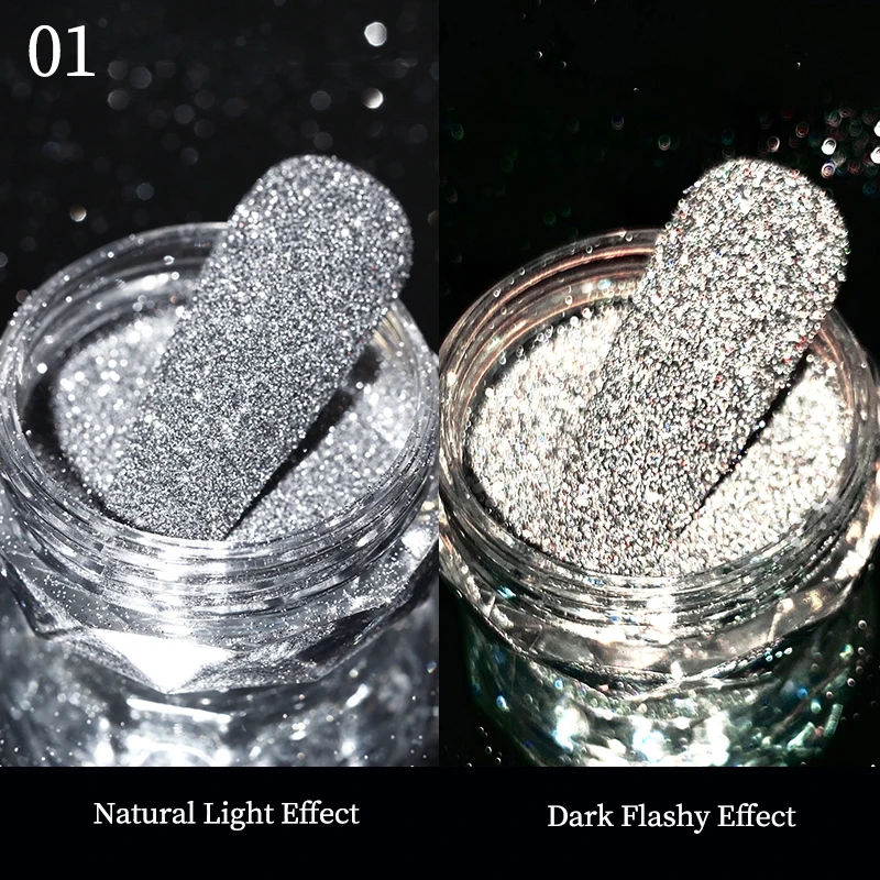 1 Box Silver Glitter Reflective Powder Fluorescent Glitter Powder Shinning Chrome Pigment Dust Manicures Nail Art Decoration images - 6