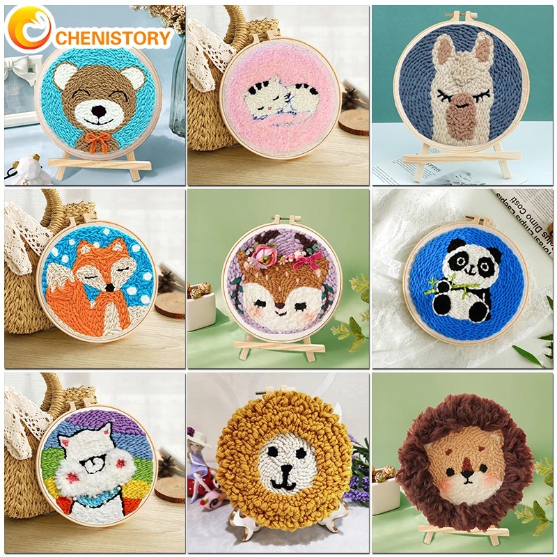 

CHENISTORY DIY Punch Needle Embridery Kit Animal Craft Pattern Frame DIY Tool Sewing Accessories Funny Easy For Beginner