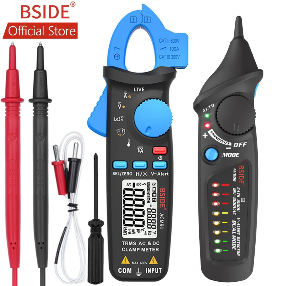 

BSIDE ACM91 Digital Clamp Meter AC/DC Current 1mA True RMS Auto Range Live Check NCV Temp Frequency Capacitor Tester Multimeter