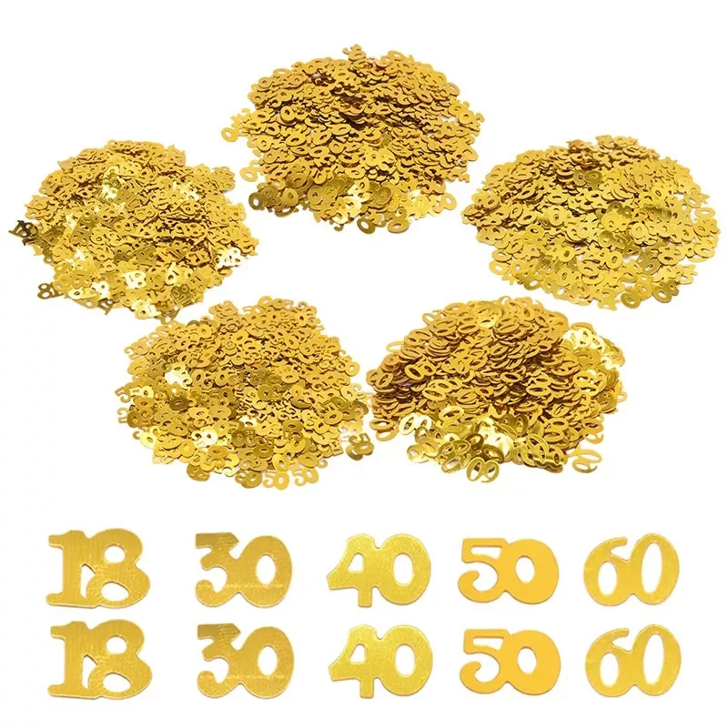 

15g/bag Gold Sequins Number 18 30 40 50 60 Anniversary Decor Acrylic Confetti Table Scatters for Adult Birthday Party Decoration