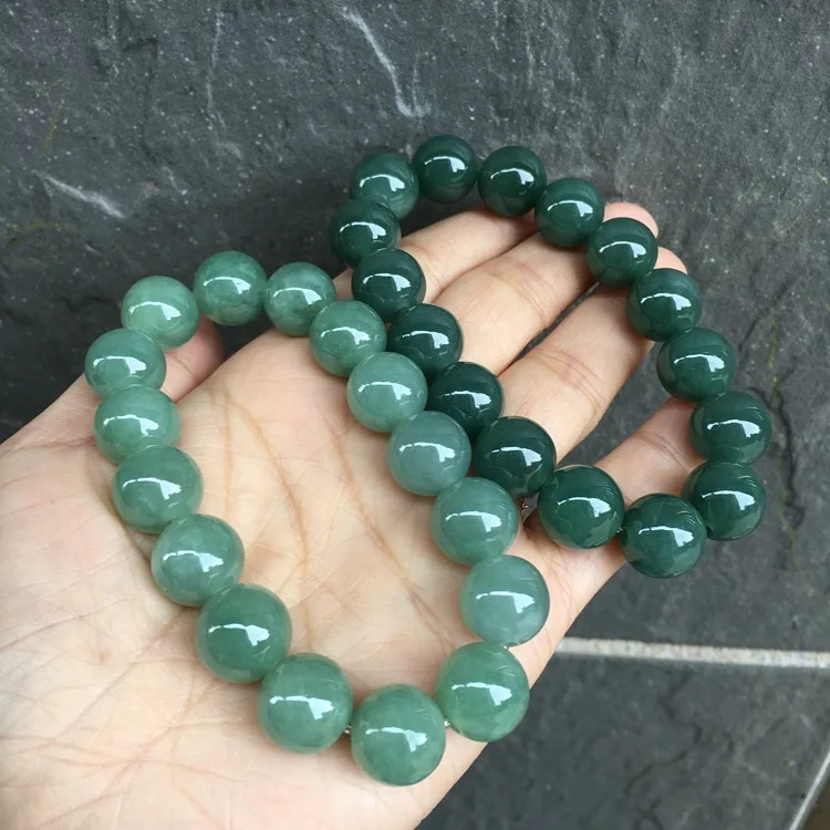 

Send Certificate Natural Myanmar Jadeite Green Jades Bracelet Hand Carved Emerald Round Beads Bangles For Women Amulet Bracelets