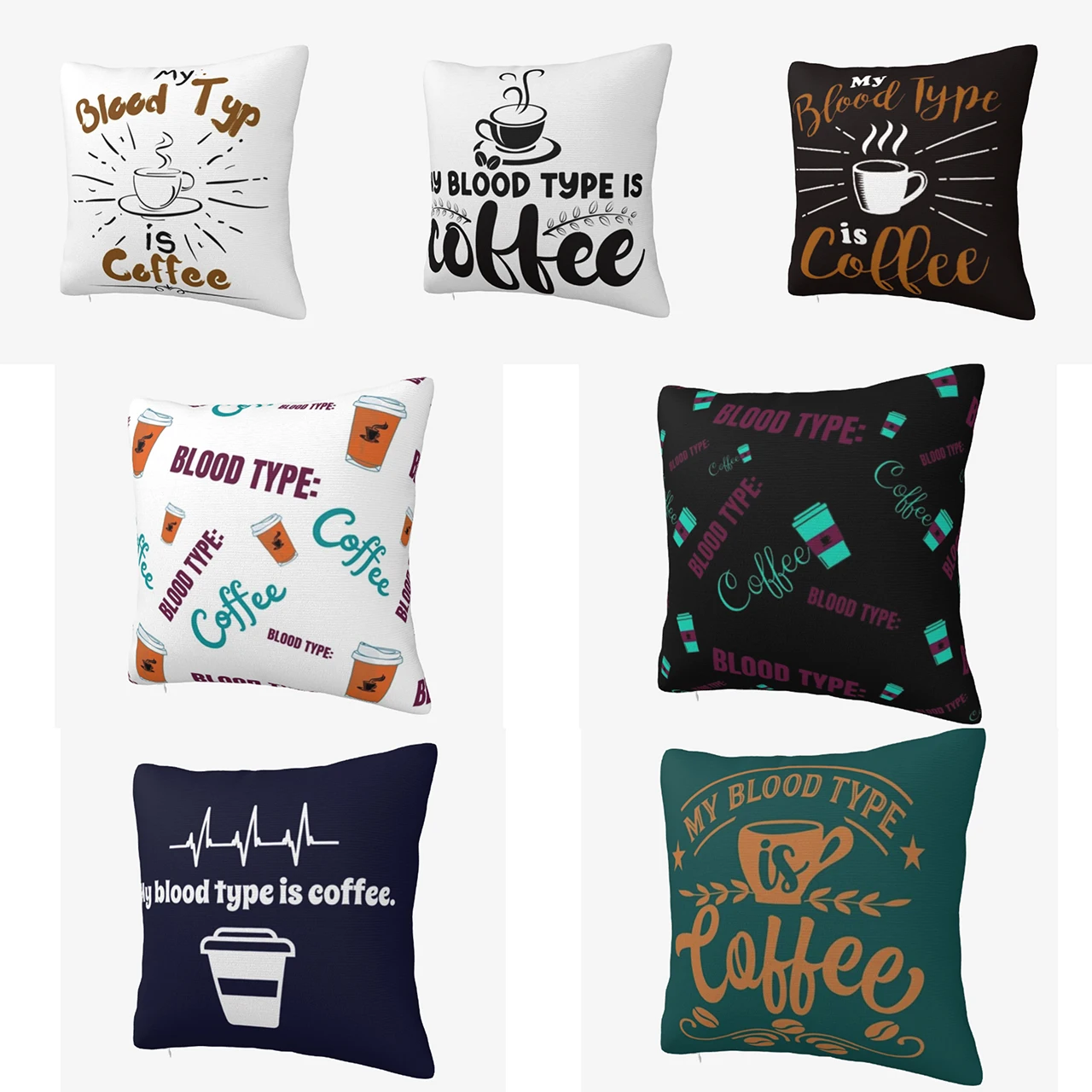 

My Blood Type Is Coffee Square Pillowcase Polyester Pillow Cover Velvet Cushion Zip Decorative Comfort Throw Pillow Home Bedroom