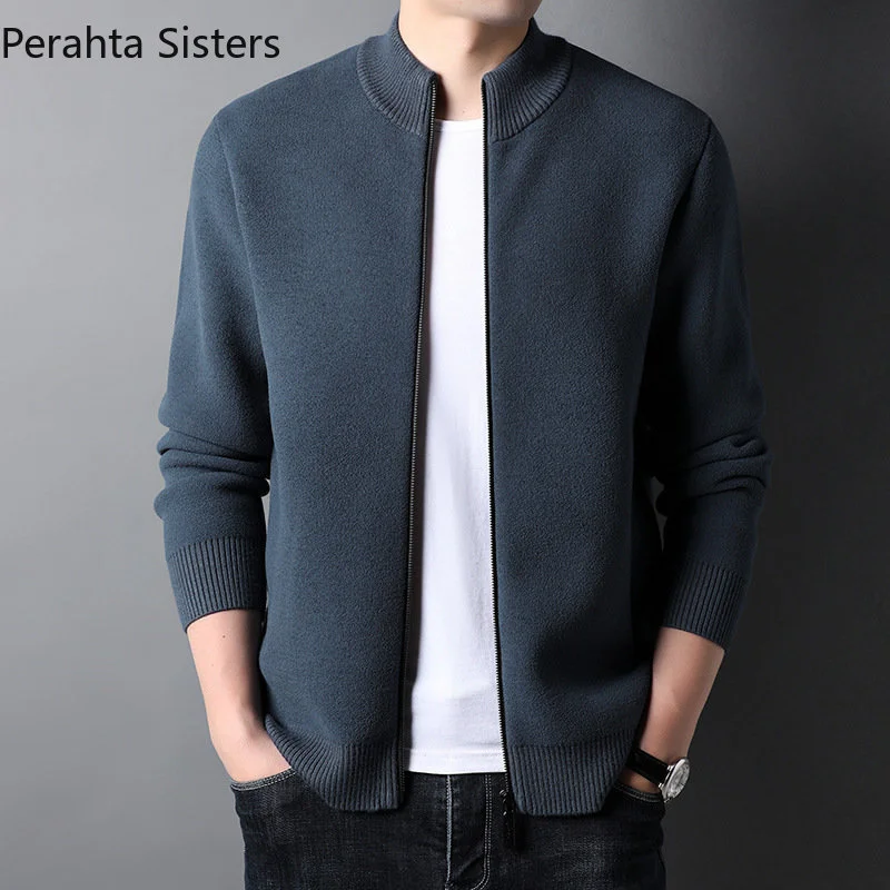 

Top Grade Mens Turtleneck Zipper Cardigan Sweater Trendyol Stand-up Collar Long-sleeved Soft Knit Men Clothes 2024 New