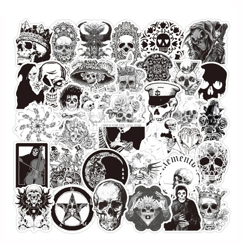 

Черно-белые готические наклейки со скелетом, 10/30/50 шт.