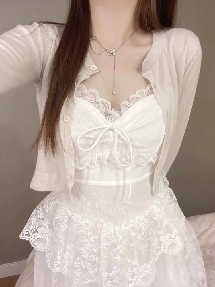 Корейский Повседневный солнцезащитный вязаный кардиган + Y2k E-Girl с высокой талией