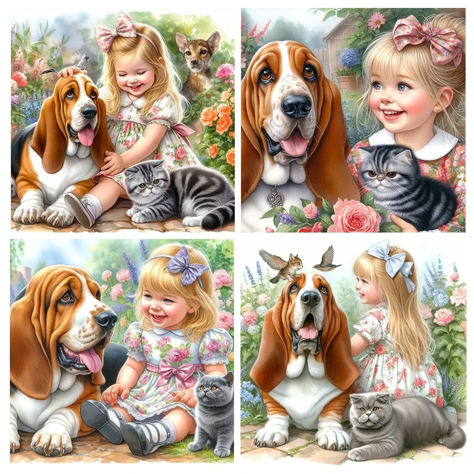Алмазная живопись 5D сделай сам 2024 новая серия вышивка маленькой девочки и щенка