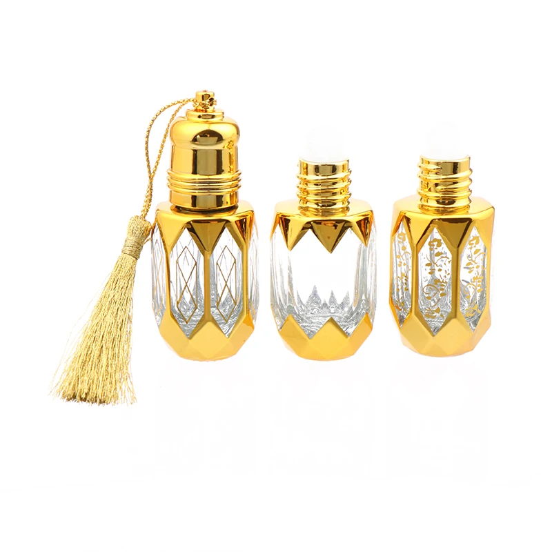 Glass Roll On Bottle Mini Essential Oil Container Portable Perfume Vintage Bronzing Gold Empty Refillable Vials With Whea