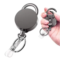 65cm retractable keyring metal wire keychain clip pull recoil sporty key ring anti lost id card holder key chain