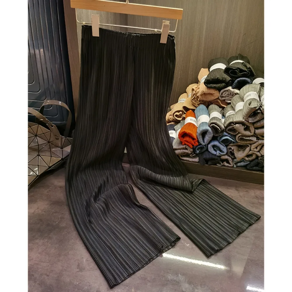 

Новинка Осень 2023, плиссированные удобные дышащие тонкие прямые широкие брюки Miyake, простые женские повседневные брюки