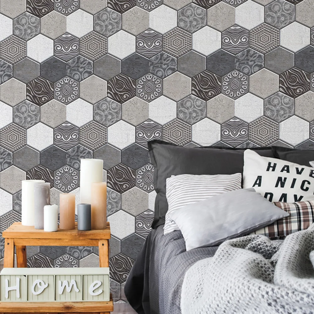 

3D Hexagonal Tile Wall Stickers Self-adhesive Tile Wall Living Room Bedroom Kitchen Bathroom Decoration Home Decor Wall Murals