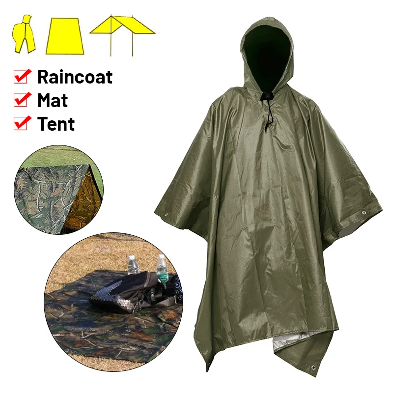 

Raincoat 3 in 1 Multifunctional Waterproof Rain Poncho Backpack Hiking Motorcycle Rain Cover Outdoor Awning Camping Tent Mat