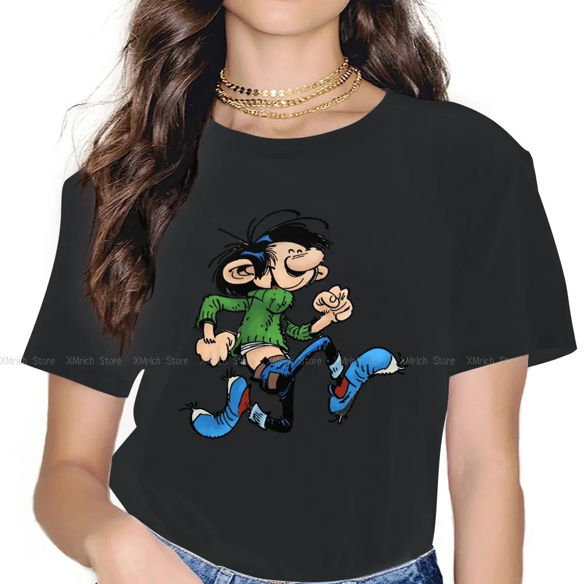 

Women Run T Shirts Gaston Lagaffe Comics Pure Cotton Clothing Casual Short Sleeve Round Neck Tees Summer T-Shirts